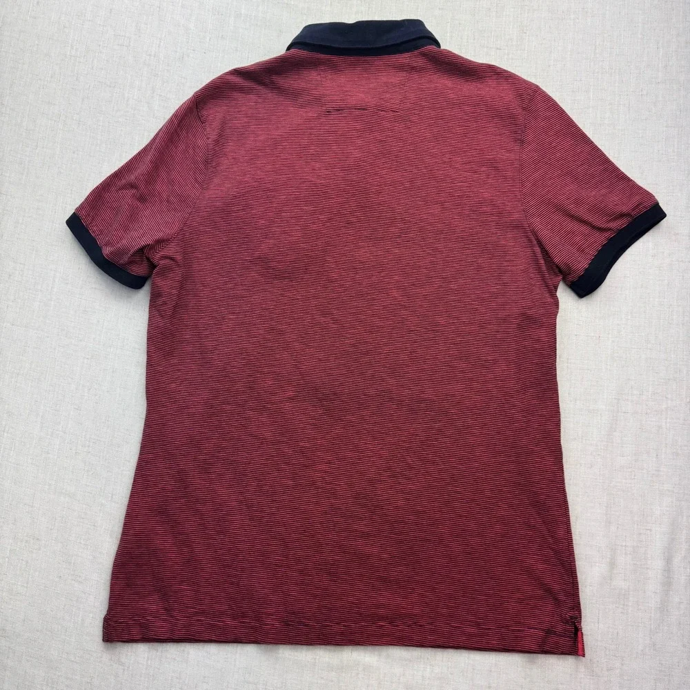 Banana Republic Luxury Touch Polo Mens L Maroon Navy Micro Stripe S/469623-01